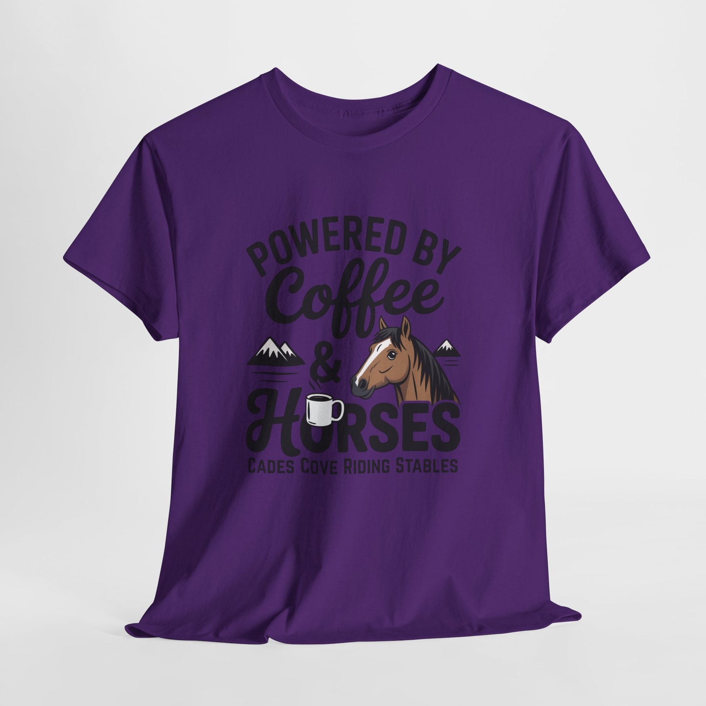 Powered by Coffee & Horses T-Shirt – Funny Riding Tee | Cades Cove Riding Stables