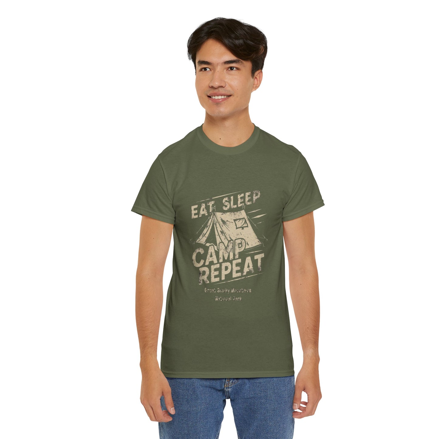 Great Smoky Mountains National Park Tent Camping Unisex Heavy Cotton Tee