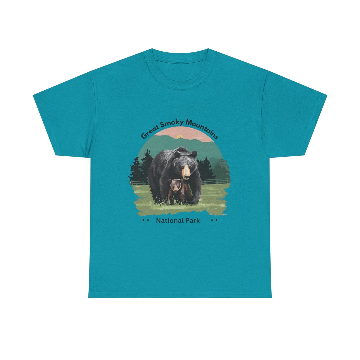 Great Smoky Mountains National Park Mama Bear and Cub Unisex Heavy Cotton Tee