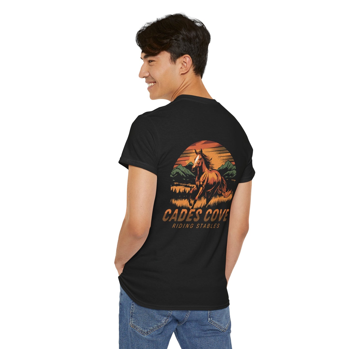 Cades Cove Riding Stables Running Retro Sunset Unisex Heavy Cotton Tee