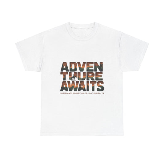 Adventure Awaits T-Shirt – Sugarlands Riding Stables Gatlinburg Smoky Mountains Outdoor Tee