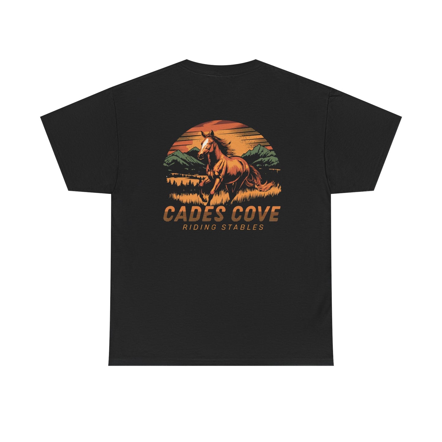 Cades Cove Riding Stables Running Retro Sunset Unisex Heavy Cotton Tee
