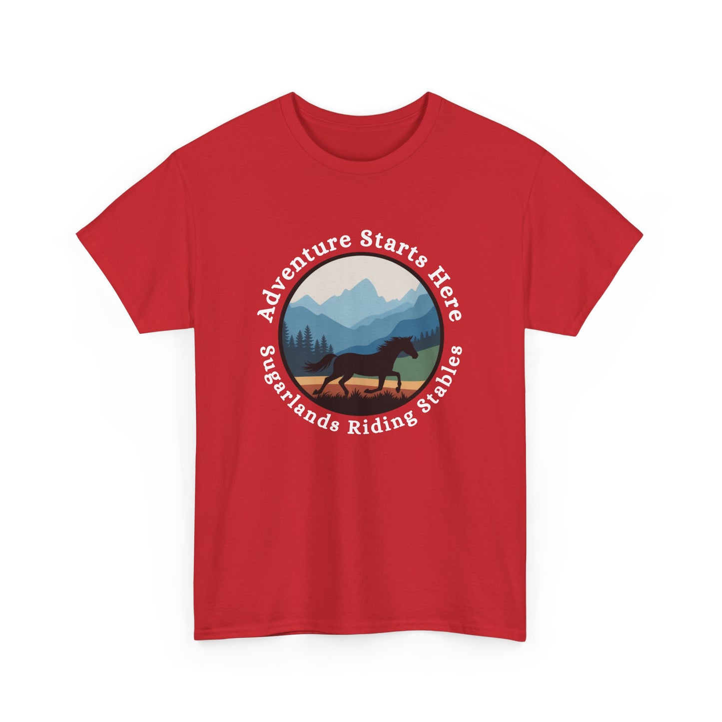 Adventure Starts Here Horse Riding Tee — Scenic Mountain Trail Shirt