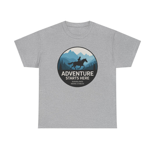 Adventure Starts Here T-Shirt — Outdoor Hiking & Equestrian Graphic Tee