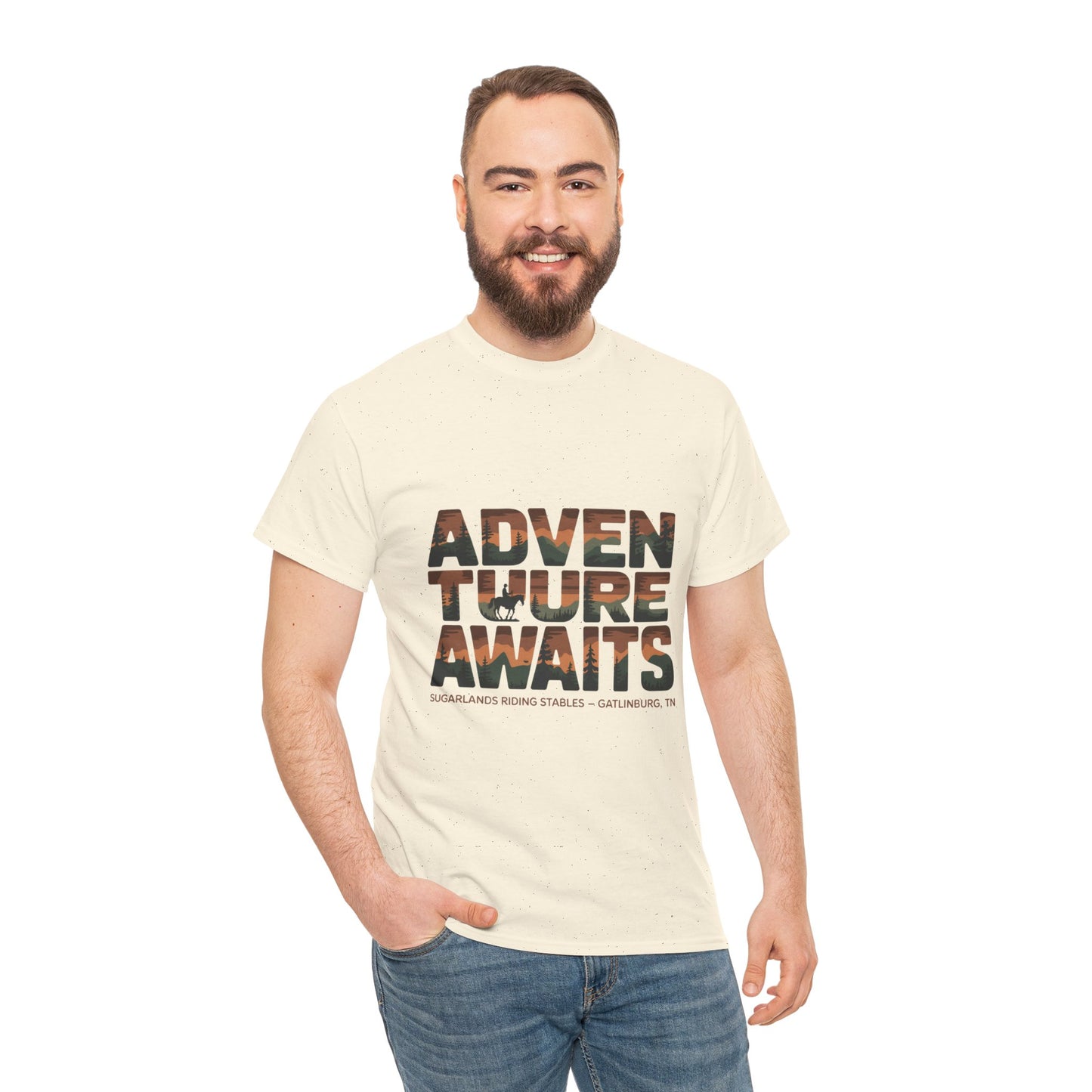 Adventure Awaits T-Shirt – Sugarlands Riding Stables Gatlinburg Smoky Mountains Outdoor Tee