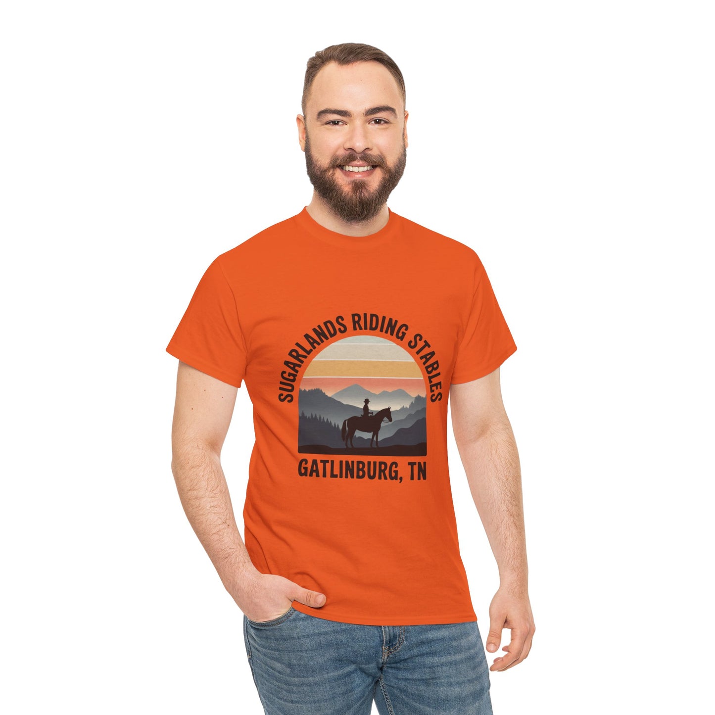 Sugarlands Riding Stables T-Shirt – Gatlinburg Tennessee Sunset Horizon Smoky Mountains Tee