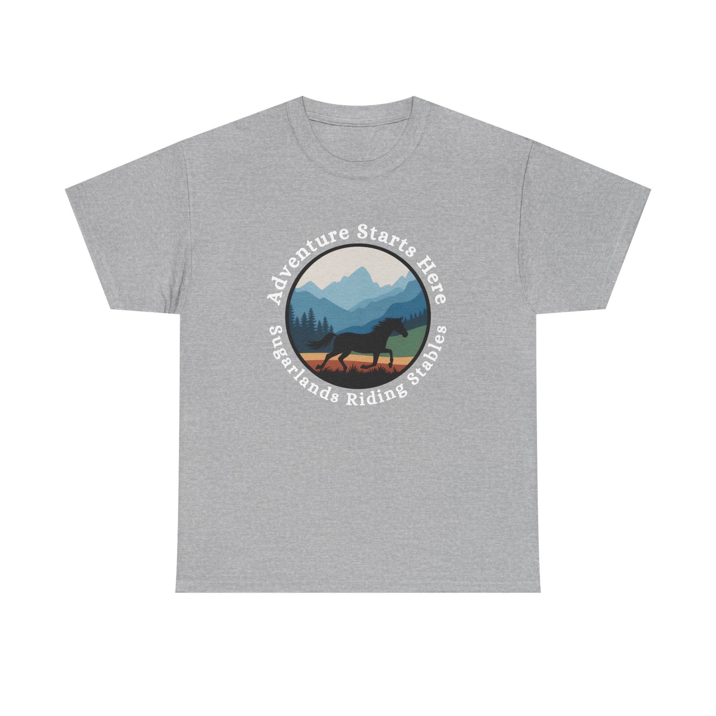 Adventure Starts Here Horse Riding Tee — Scenic Mountain Trail Shirt