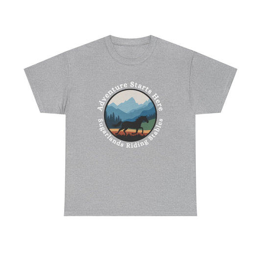 Adventure Starts Here Horse Riding Tee — Scenic Mountain Trail Shirt
