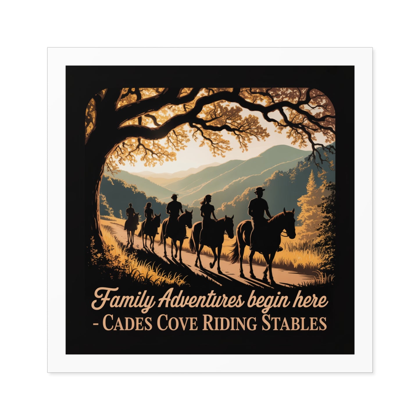 Family Adventures Begin Here Sticker – Cades Cove Riding Stables Smoky Mountains Souvenir Decal