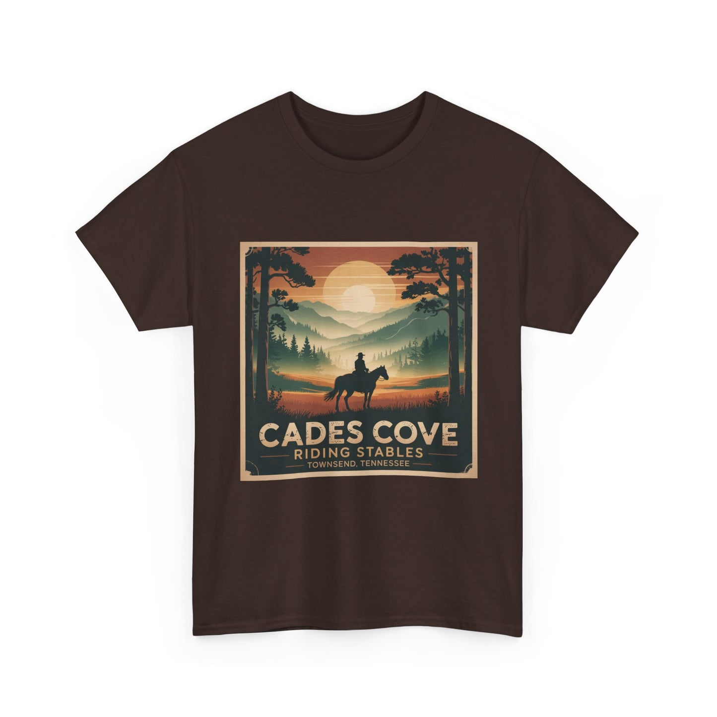 Cades Cove Riding Stables Sunset T-Shirt – Townsend Tennessee Smoky Mountains Horseback Tee