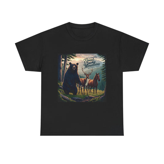 Great Smoky Mountains National Park Bear Deer and Horse Unisex Heavy Cotton Tee