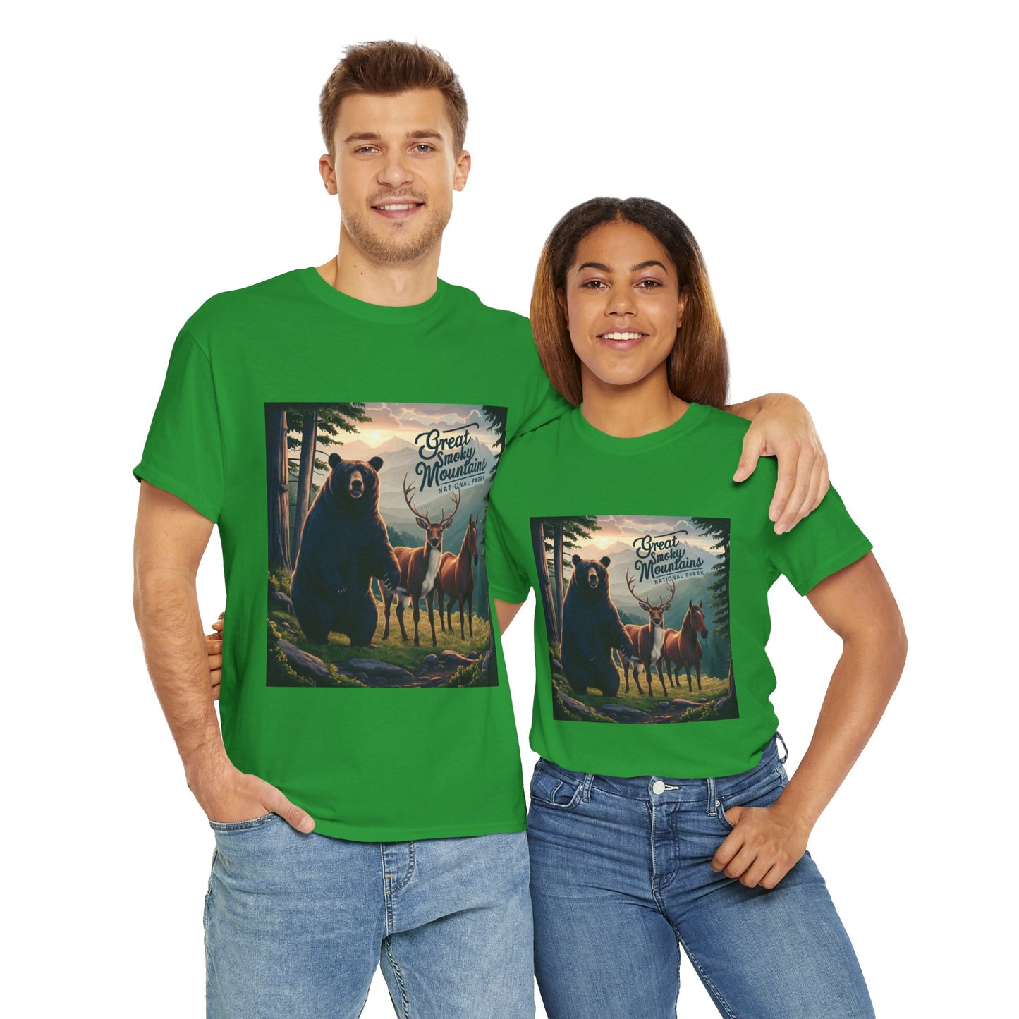 Great Smoky Mountains National Park Bear Deer and Horse Unisex Heavy Cotton Tee