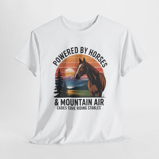 Powered By Horses and Mountain Air Cades Cove Riding Stables Shirt – Smoky Mountains Horse Tee