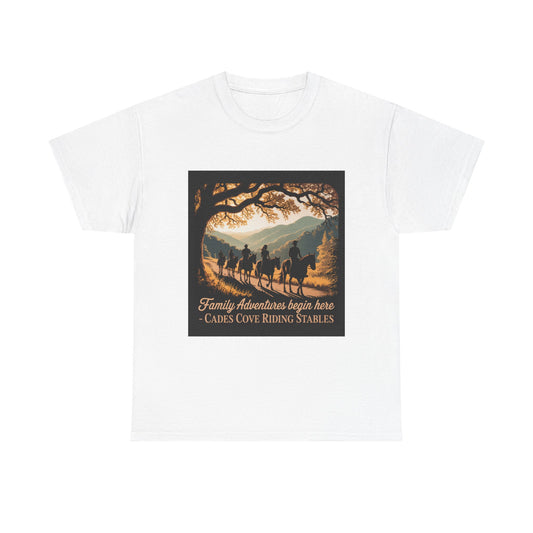 Family Horseback Adventures at Cades Cove Riding Stables T-Shirt – Smoky Mountains Souvenir Tee
