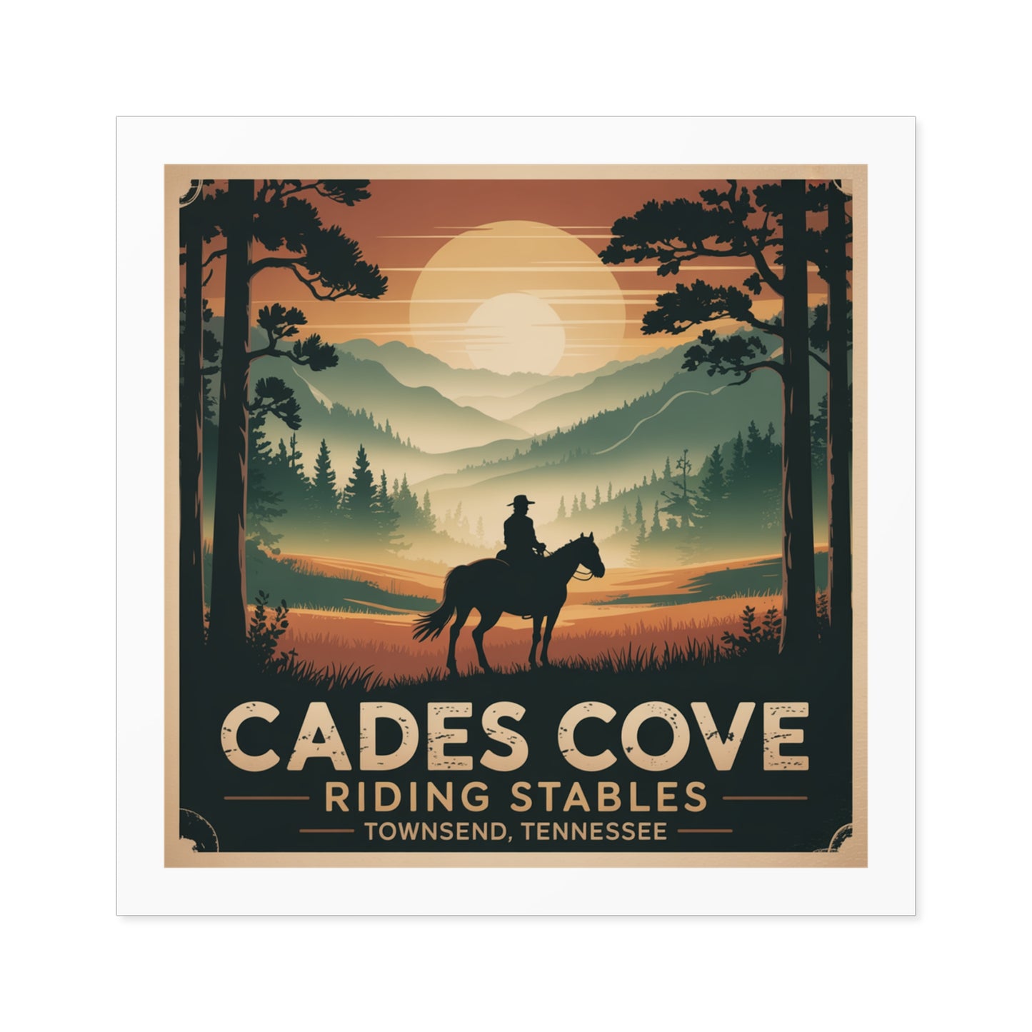Cades Cove Riding Stables Sunset Sticker – Townsend Tennessee Smoky Mountains Souvenir Decal