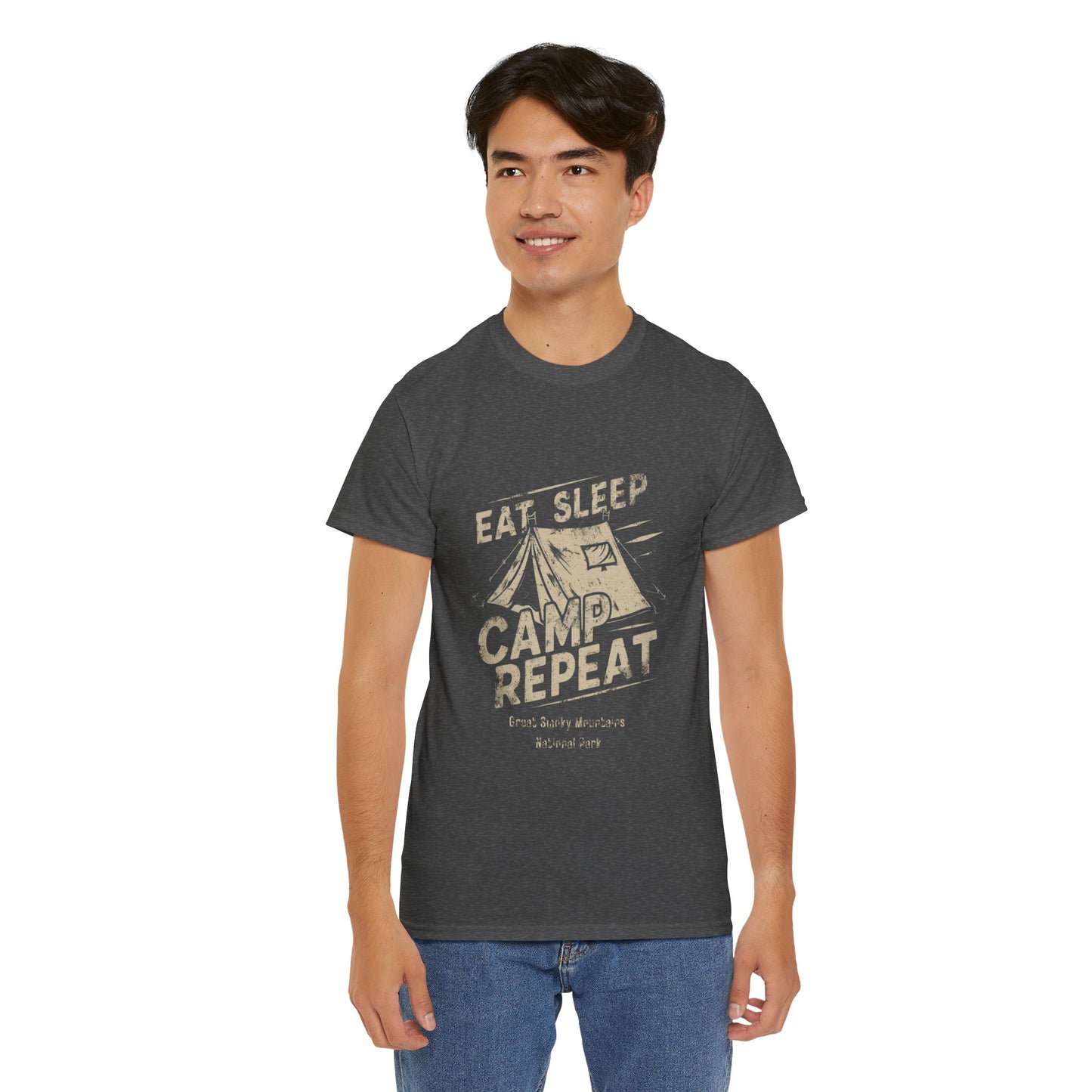 Great Smoky Mountains National Park Tent Camping Unisex Heavy Cotton Tee