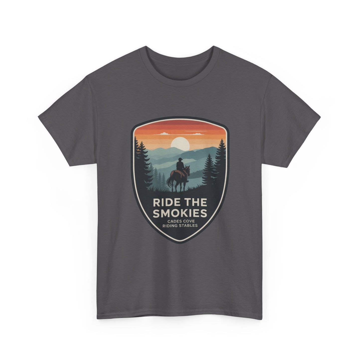 Ride the Smokies Cades Cove Riding Stables T-Shirt – Adult Great Smoky Mountains Horseback Tee