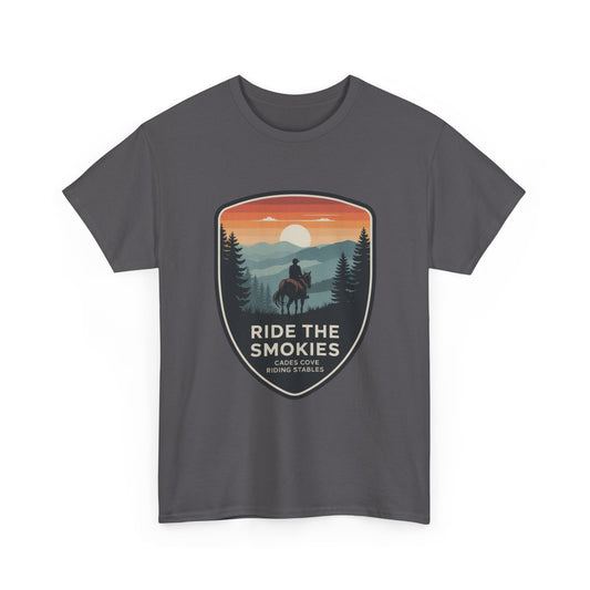 Ride the Smokies Cades Cove Riding Stables T-Shirt – Adult Great Smoky Mountains Horseback Tee