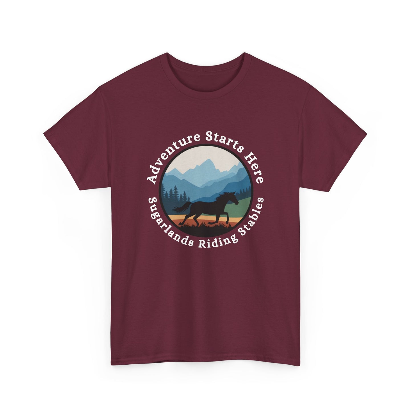 Adventure Starts Here Horse Riding Tee — Scenic Mountain Trail Shirt