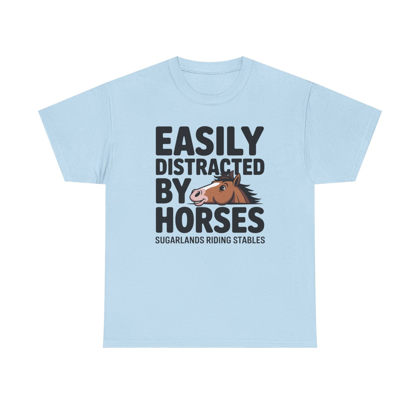 Easily Distracted by Horses T‑Shirt — Funny Equestrian Tee for Horse Lovers