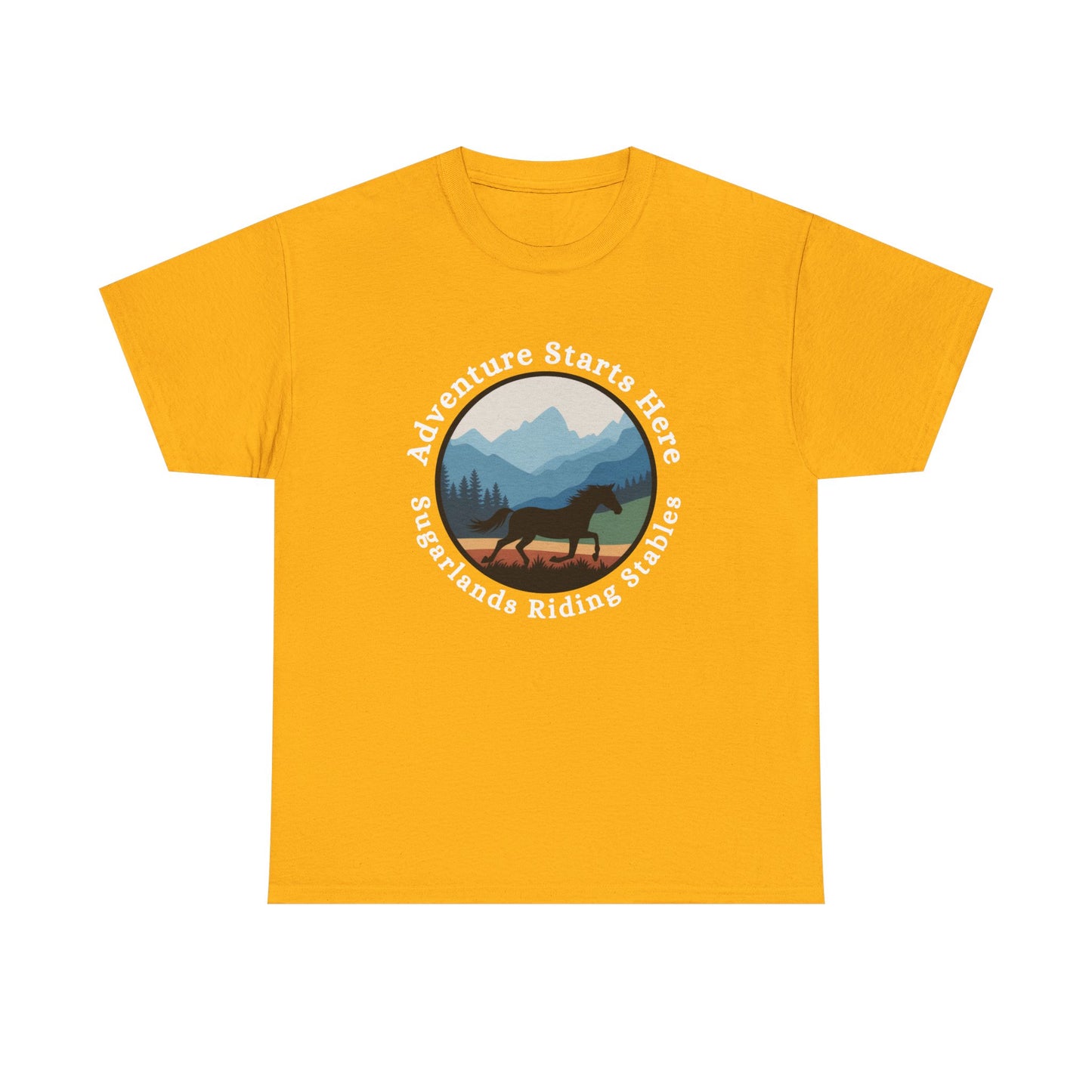 Adventure Starts Here Horse Riding Tee — Scenic Mountain Trail Shirt