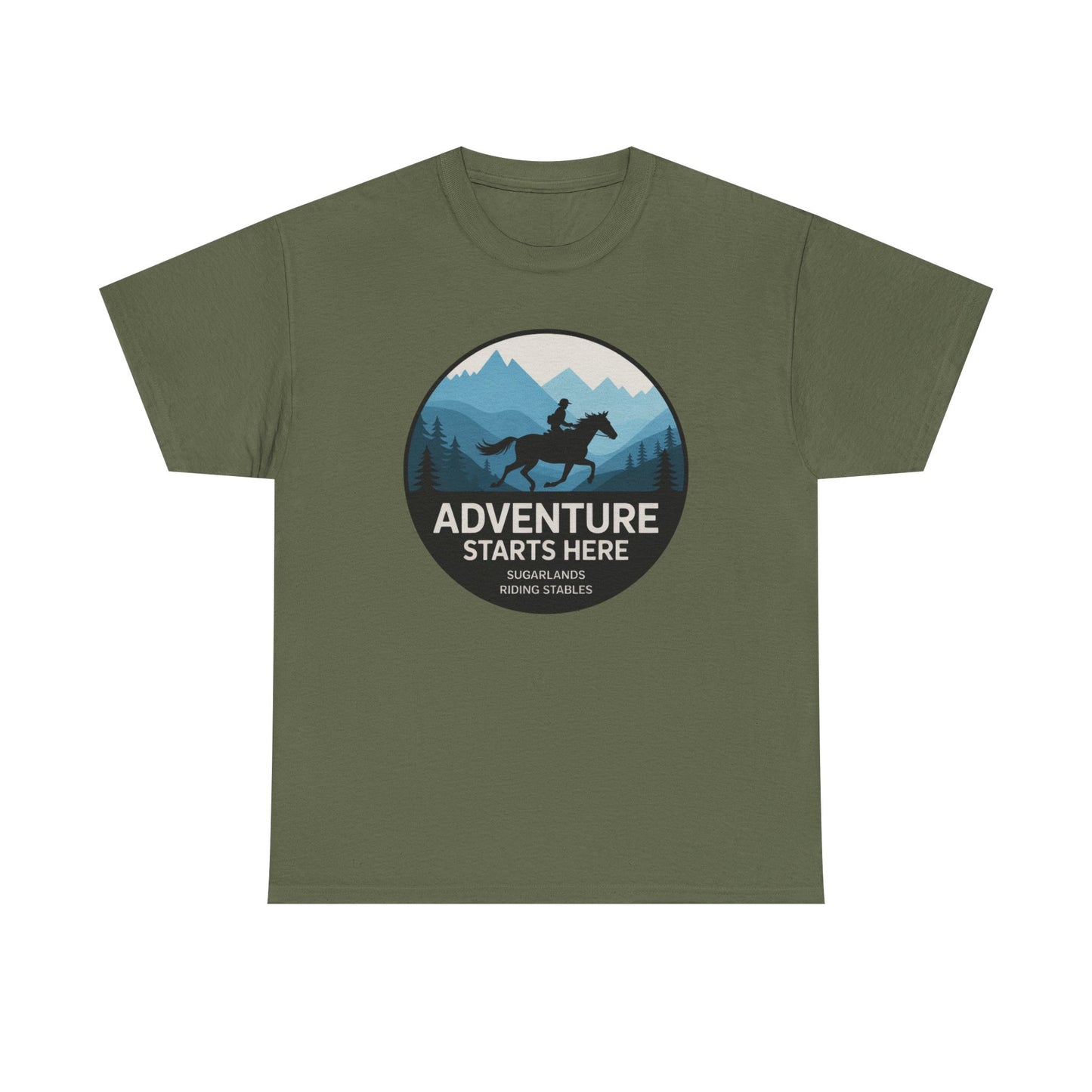 Adventure Starts Here T-Shirt — Outdoor Hiking & Equestrian Graphic Tee