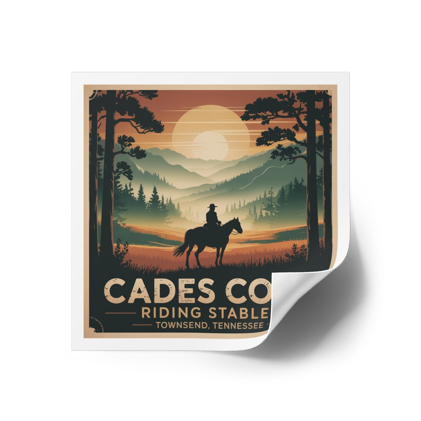 Cades Cove Riding Stables Sunset Sticker – Townsend Tennessee Smoky Mountains Souvenir Decal
