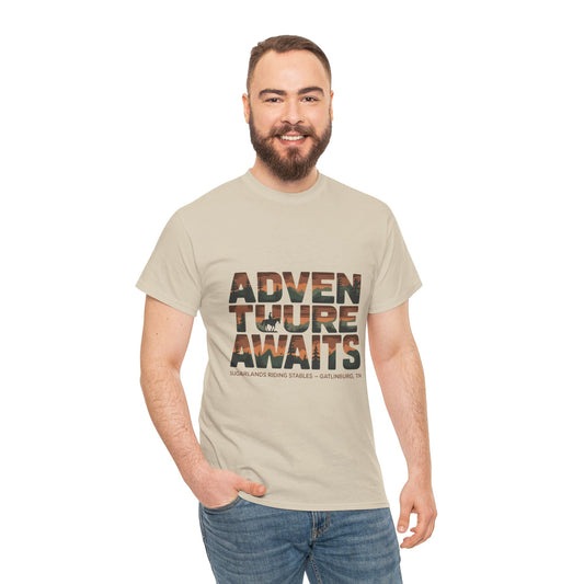 Adventure Awaits T-Shirt – Sugarlands Riding Stables Gatlinburg Smoky Mountains Outdoor Tee