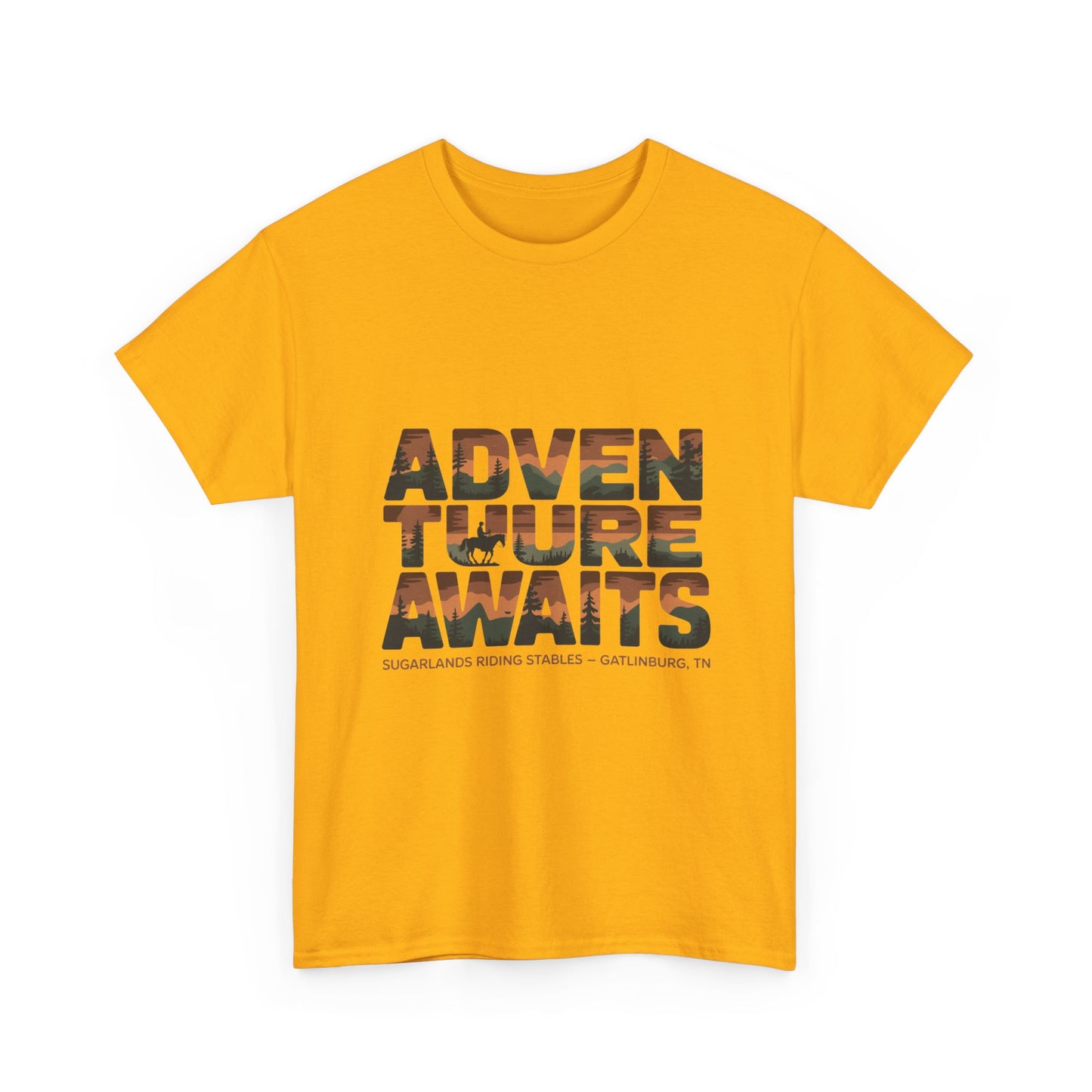 Adventure Awaits T-Shirt – Sugarlands Riding Stables Gatlinburg Smoky Mountains Outdoor Tee