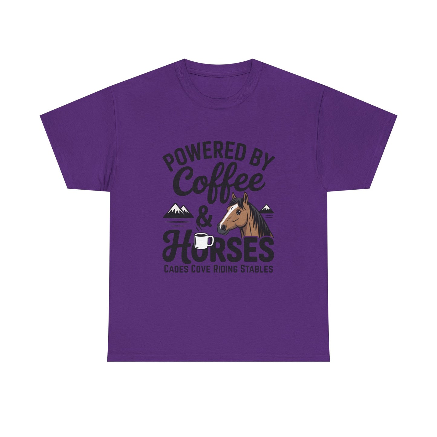 Powered by Coffee & Horses T-Shirt – Funny Riding Tee | Cades Cove Riding Stables