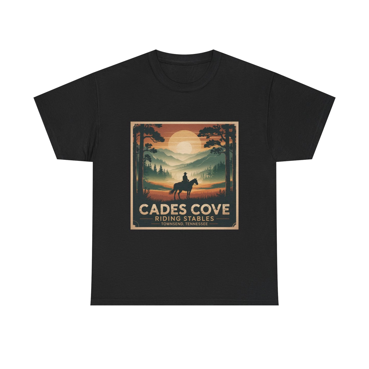 Cades Cove Riding Stables Sunset T-Shirt – Townsend Tennessee Smoky Mountains Horseback Tee