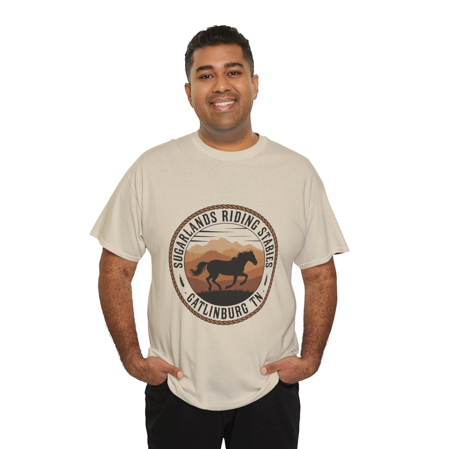 Sugarlands Riding Stables T-Shirt – Gatlinburg Tennessee Running Horse Western Emblem Tee