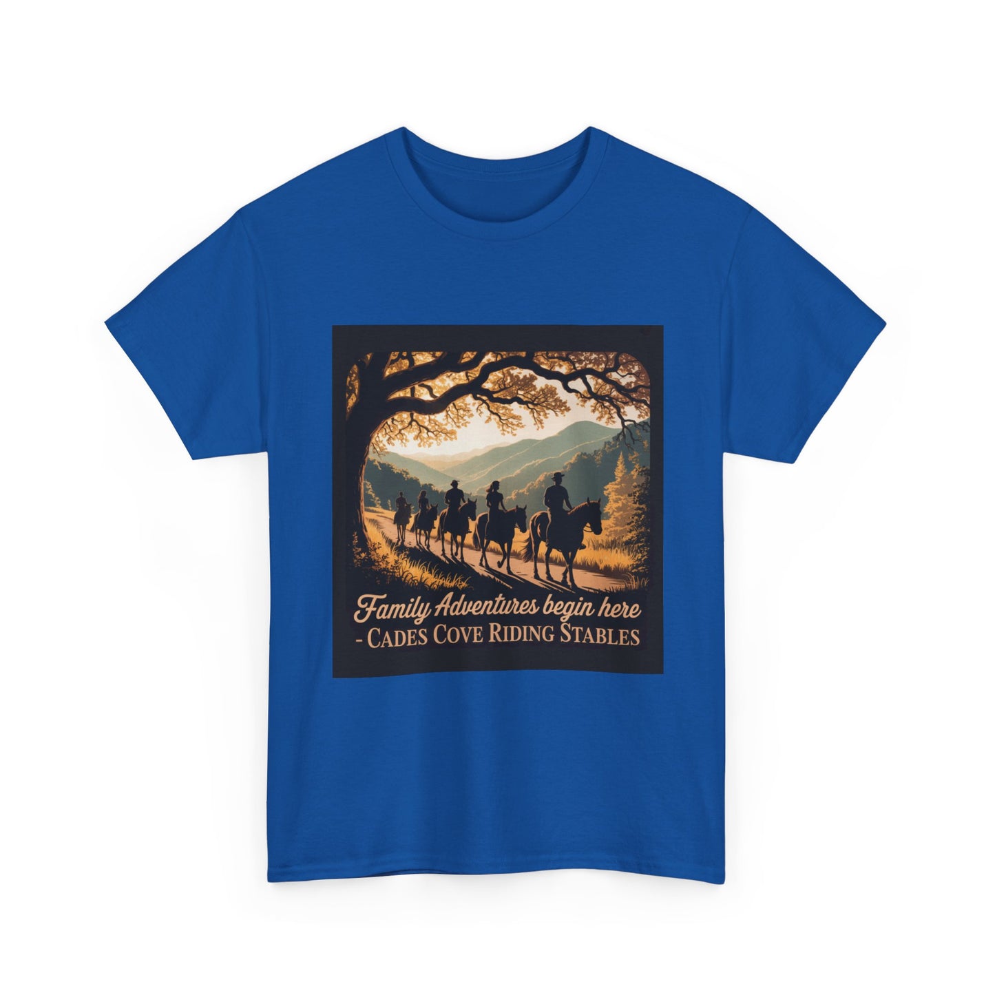 Family Horseback Adventures at Cades Cove Riding Stables T-Shirt – Smoky Mountains Souvenir Tee