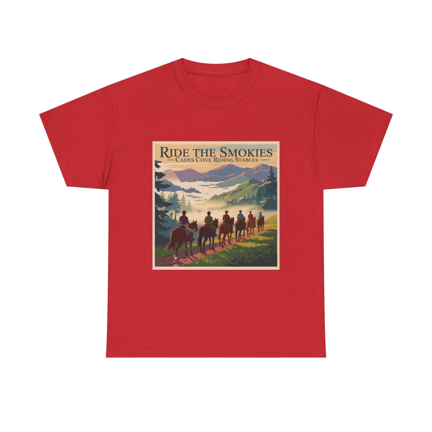 Ride the Smokies T-Shirt – Cades Cove Riding Stables Smoky Mountains Horseback Adventure Tee