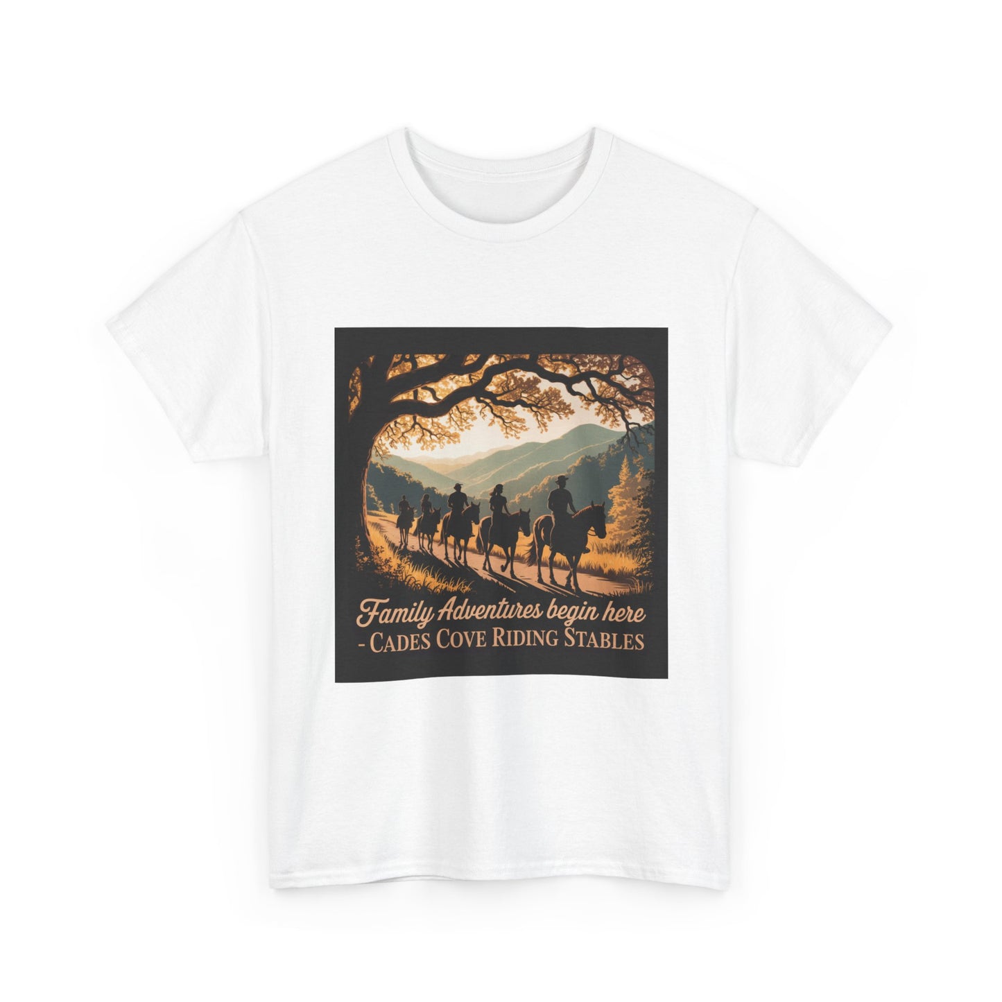 Family Horseback Adventures at Cades Cove Riding Stables T-Shirt – Smoky Mountains Souvenir Tee