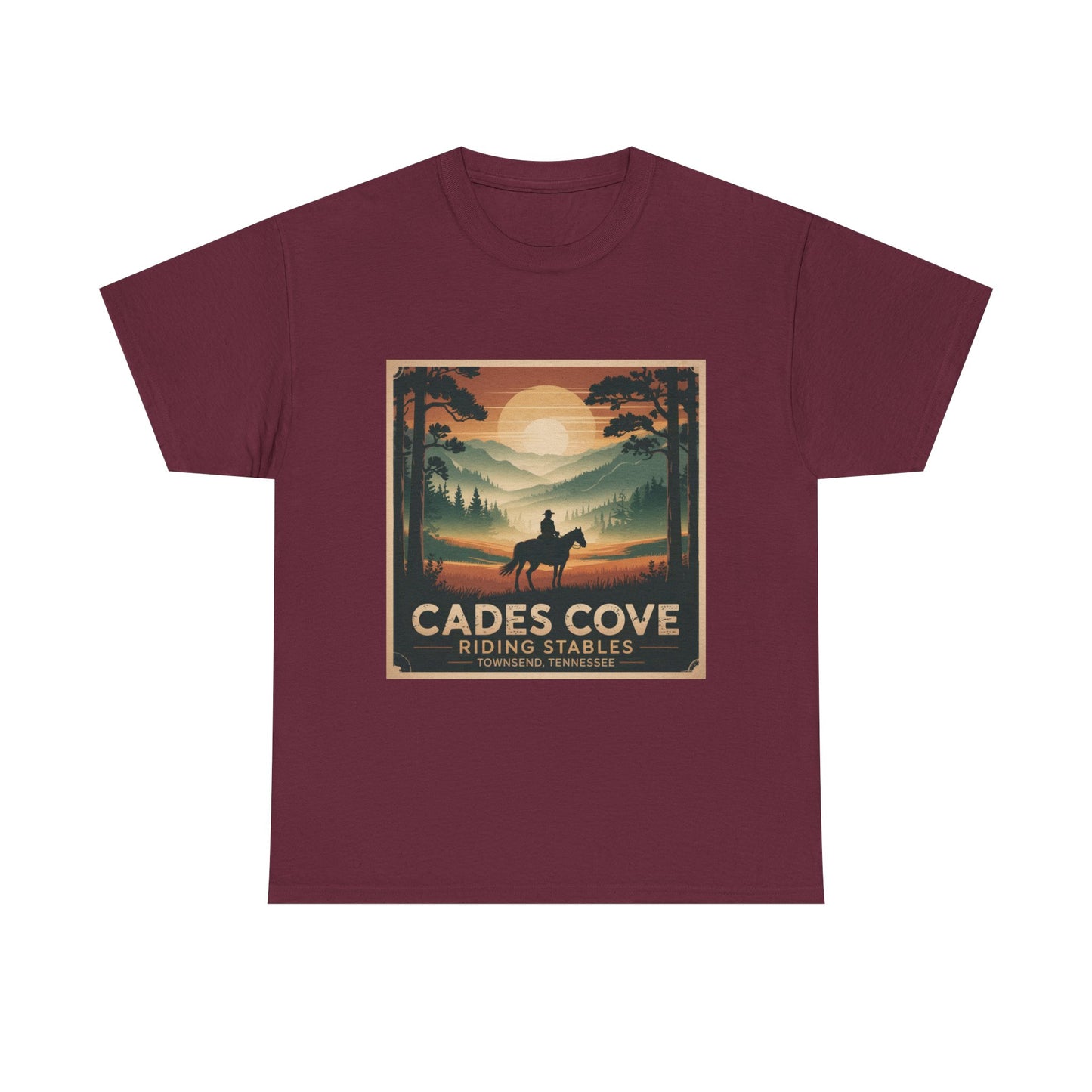 Cades Cove Riding Stables Sunset T-Shirt – Townsend Tennessee Smoky Mountains Horseback Tee