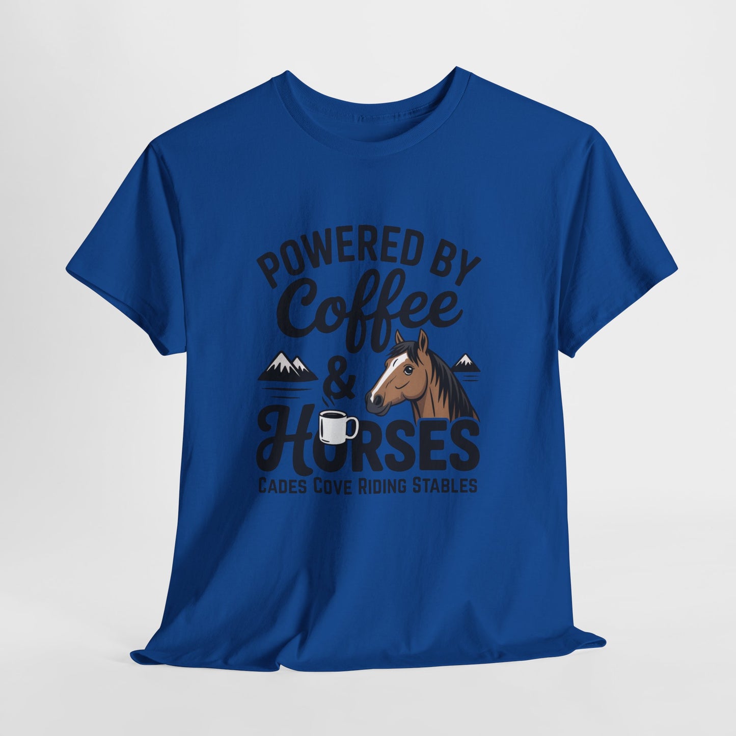 Powered by Coffee & Horses T-Shirt – Funny Riding Tee | Cades Cove Riding Stables