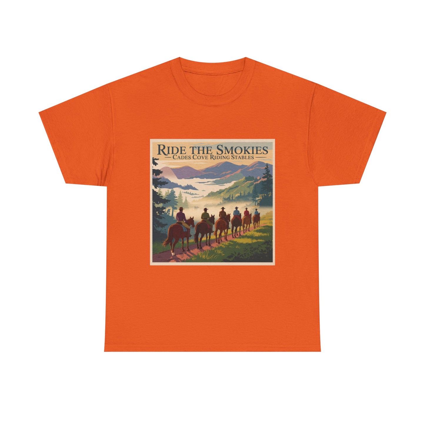 Ride the Smokies T-Shirt – Cades Cove Riding Stables Smoky Mountains Horseback Adventure Tee