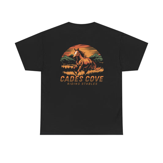 Cades Cove Riding Stables Running Retro Sunset Unisex Heavy Cotton Tee