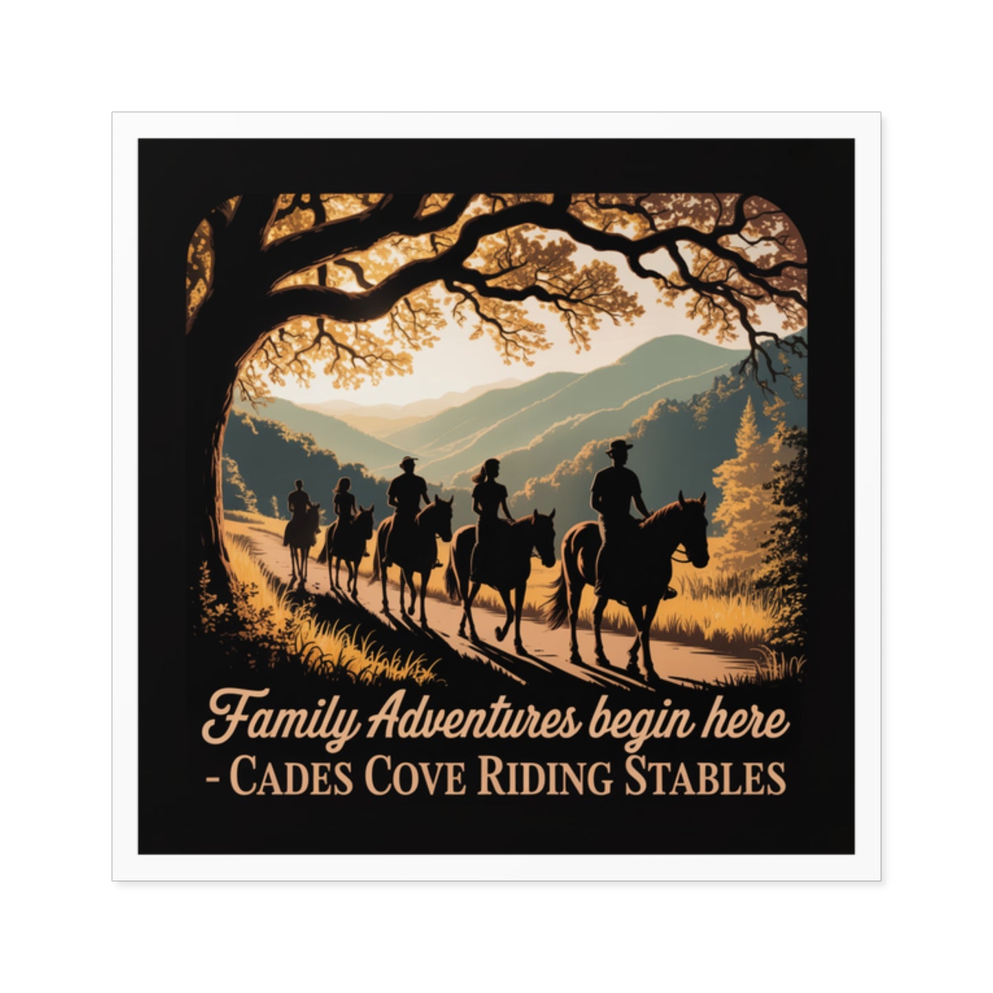 Family Adventures Begin Here Sticker – Cades Cove Riding Stables Smoky Mountains Souvenir Decal