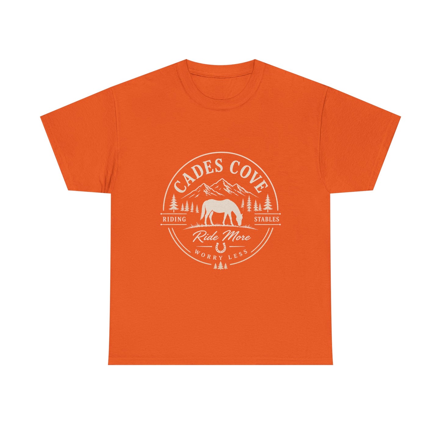 Cades Cove Riding Stables Ride More Worry Less T-Shirt – Adult Horse Mountain Tee