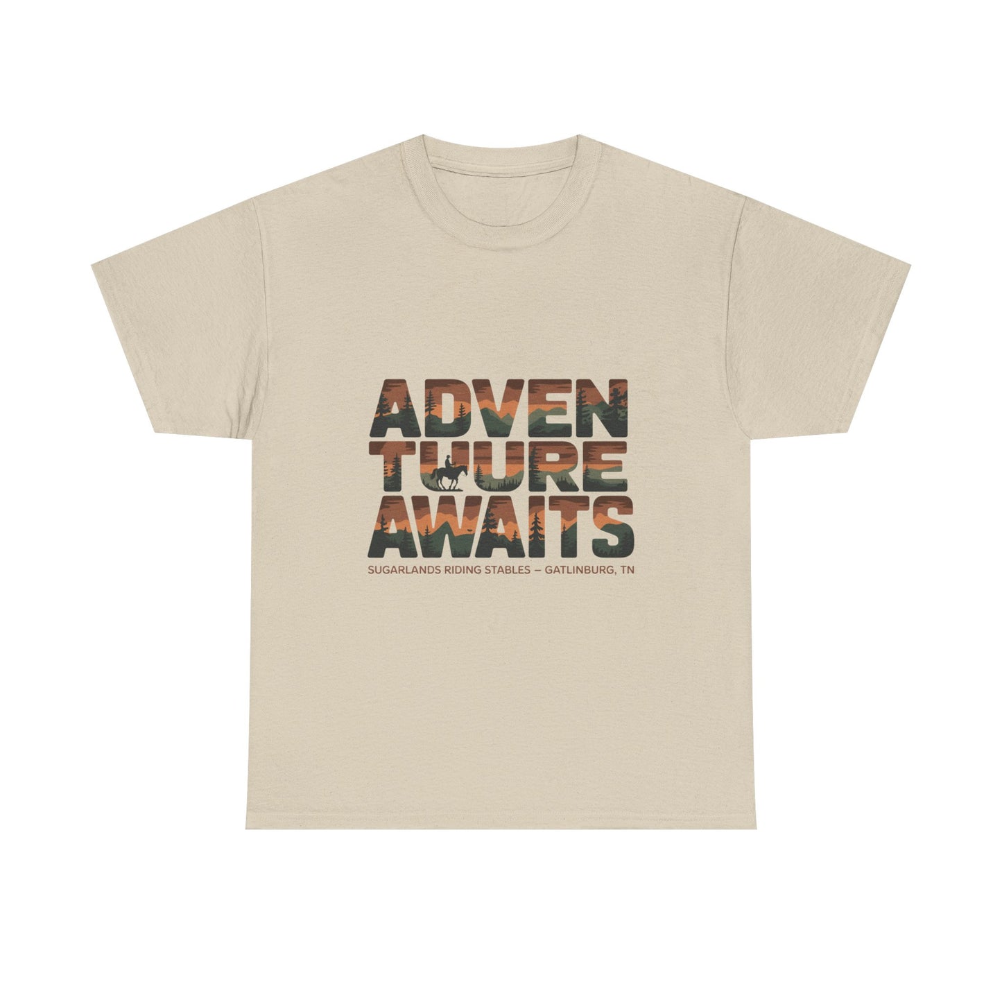 Adventure Awaits T-Shirt – Sugarlands Riding Stables Gatlinburg Smoky Mountains Outdoor Tee