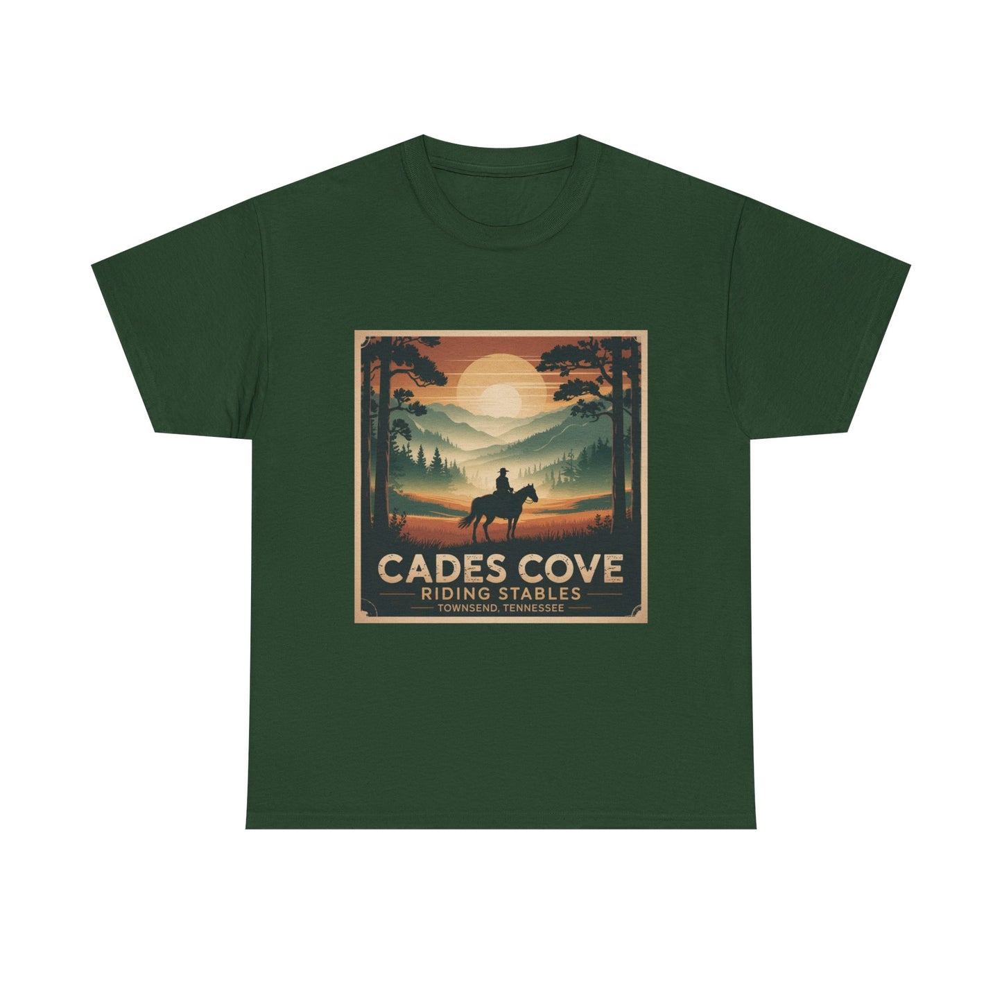 Cades Cove Riding Stables Sunset T-Shirt – Townsend Tennessee Smoky Mountains Horseback Tee