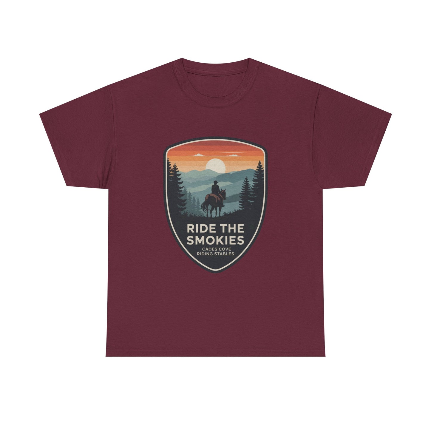 Ride the Smokies Cades Cove Riding Stables T-Shirt – Adult Great Smoky Mountains Horseback Tee