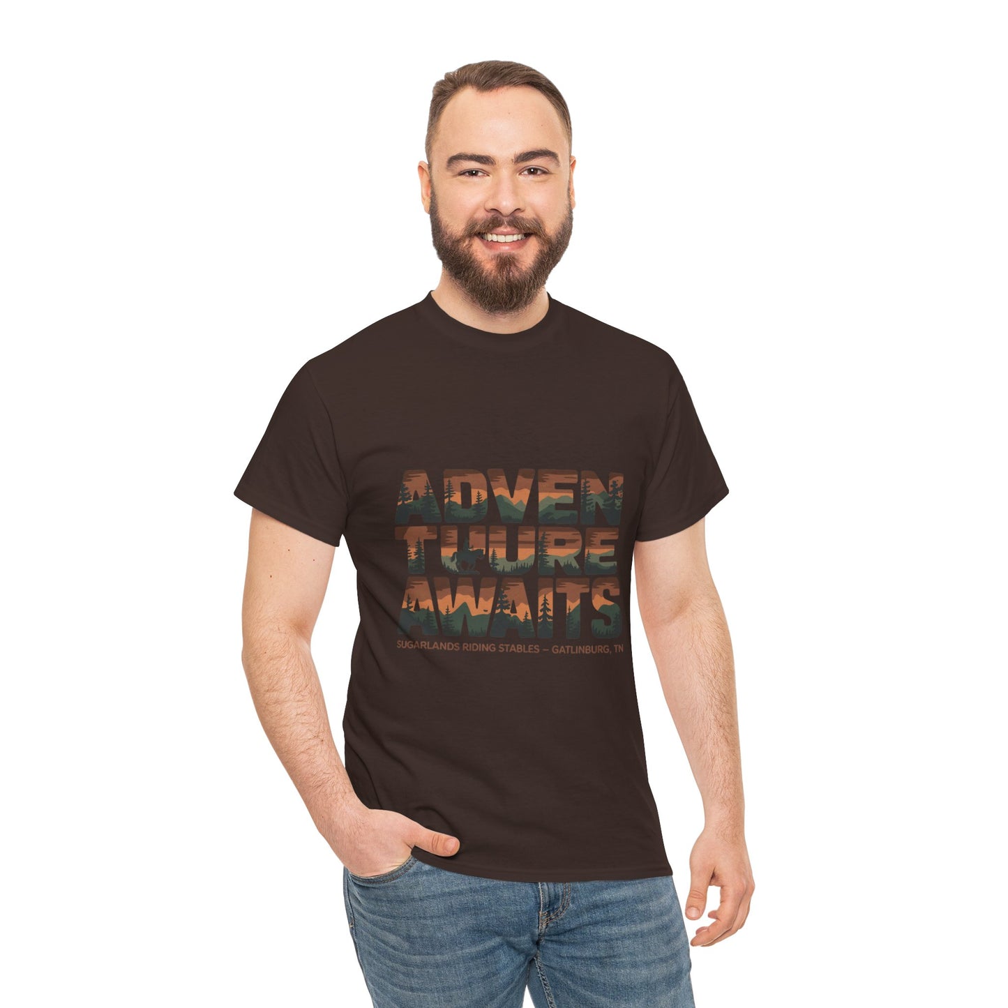Adventure Awaits T-Shirt – Sugarlands Riding Stables Gatlinburg Smoky Mountains Outdoor Tee