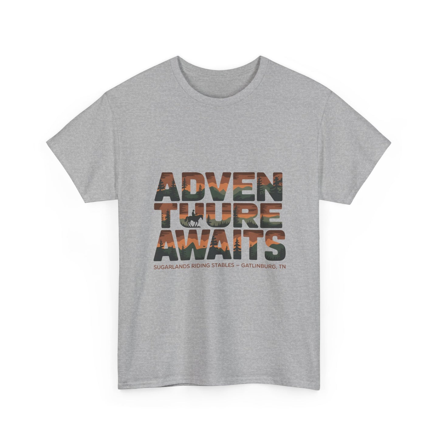 Adventure Awaits T-Shirt – Sugarlands Riding Stables Gatlinburg Smoky Mountains Outdoor Tee
