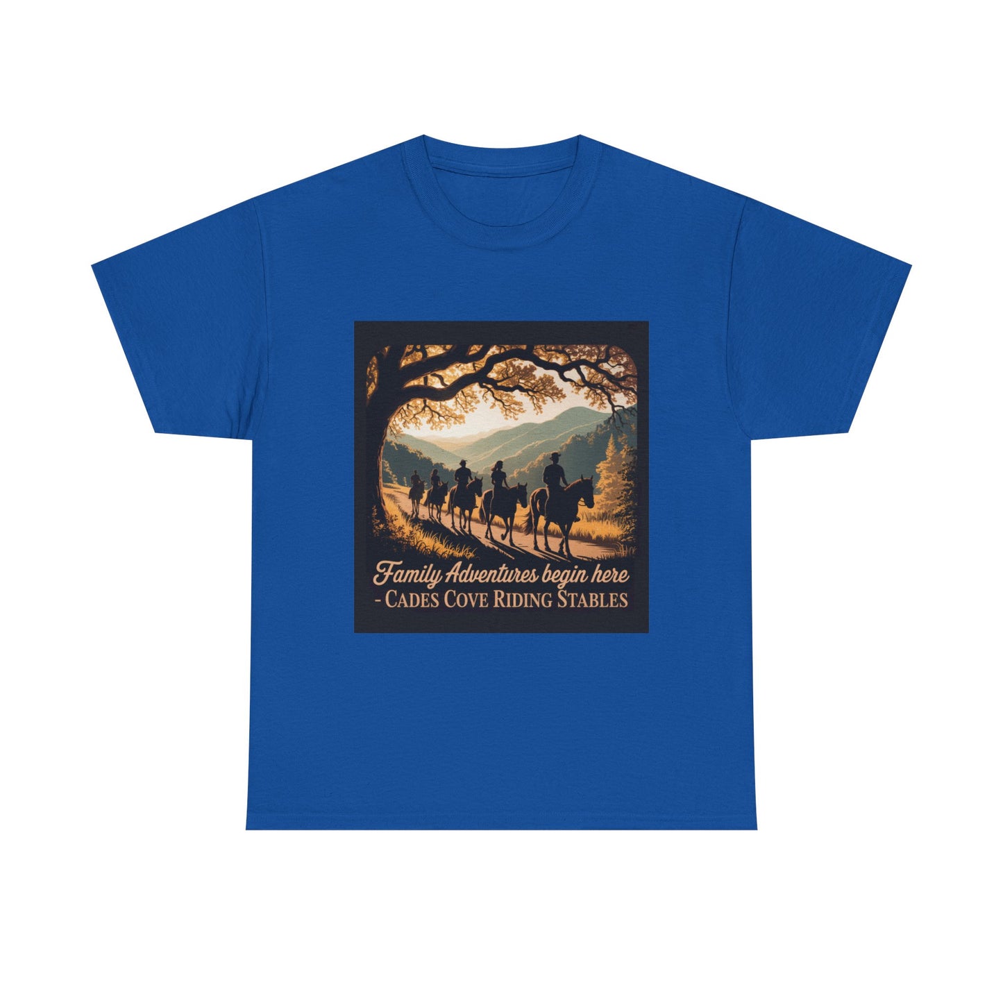 Family Horseback Adventures at Cades Cove Riding Stables T-Shirt – Smoky Mountains Souvenir Tee