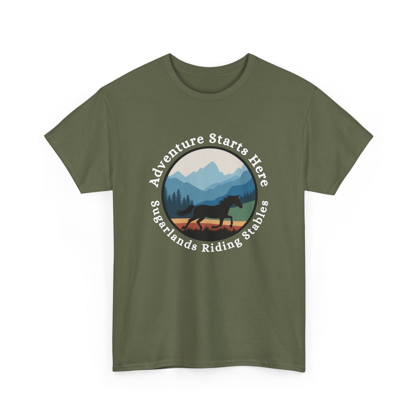 Adventure Starts Here Horse Riding Tee — Scenic Mountain Trail Shirt