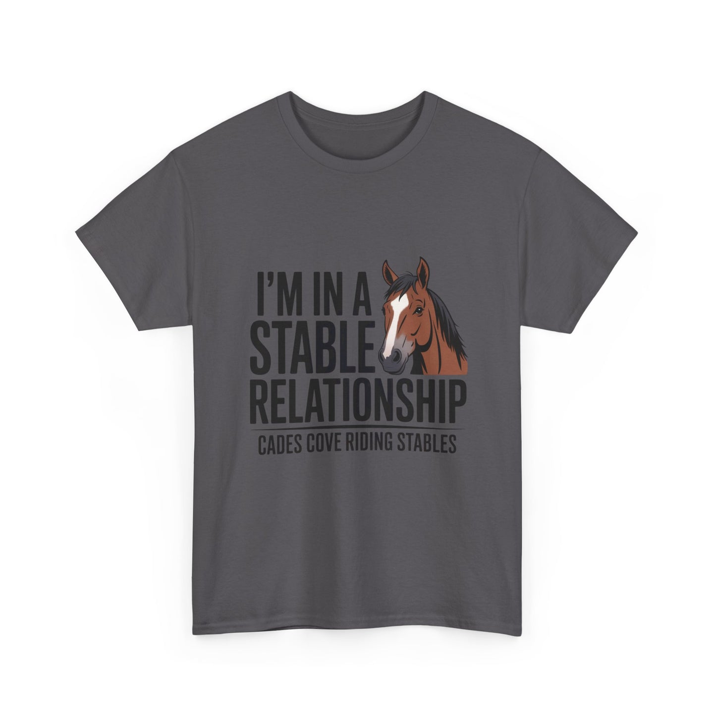 I’m in a Stable Relationship T-Shirt – Funny Horse Lover Tee | Cades Cove Riding Stables