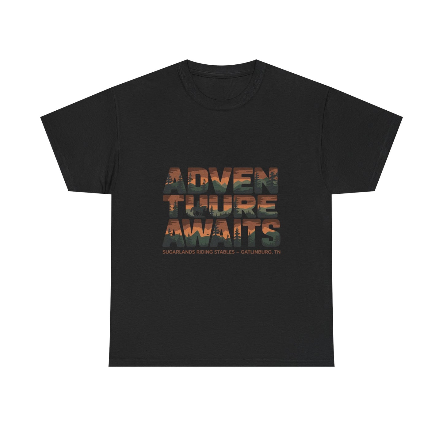 Adventure Awaits T-Shirt – Sugarlands Riding Stables Gatlinburg Smoky Mountains Outdoor Tee